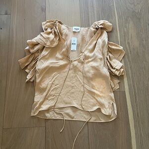 NWT Khaite Beige Silk Ruffle Blouse Size XS